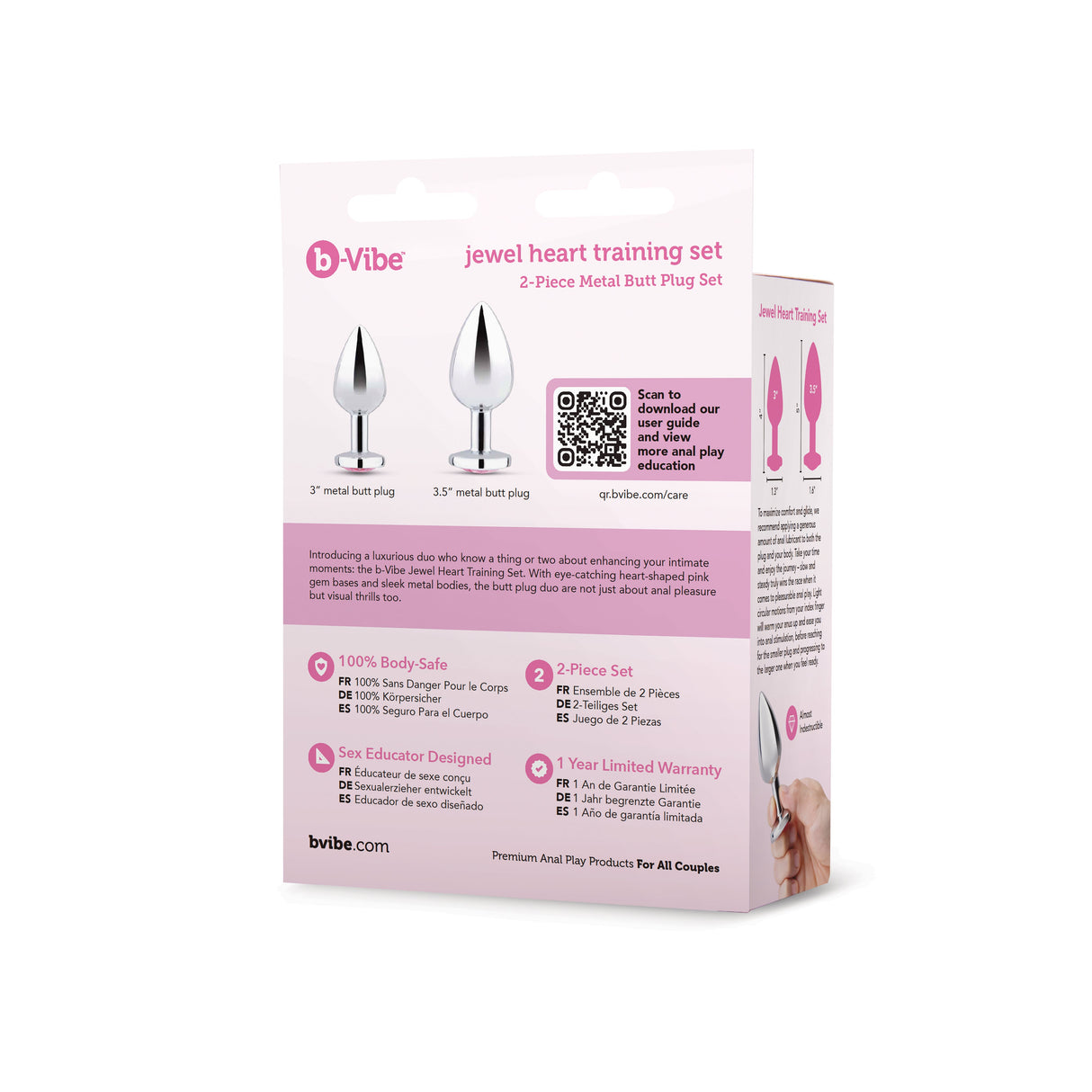 b-Vibe Jewel Heart Metal Butt Plug Training Set — 2 Sizes - BV2983