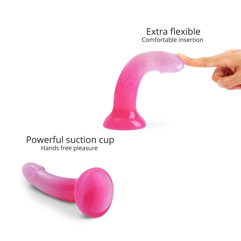 LOVE TO LOVE Dildolls Sunrise Curved Silicone Dildo — 14.8 cm, Pink Glitter - LV3081