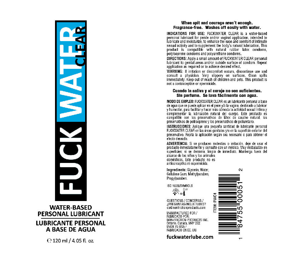 Fuck Water Clear 4oz Water Based Lubricant by Fuck Water