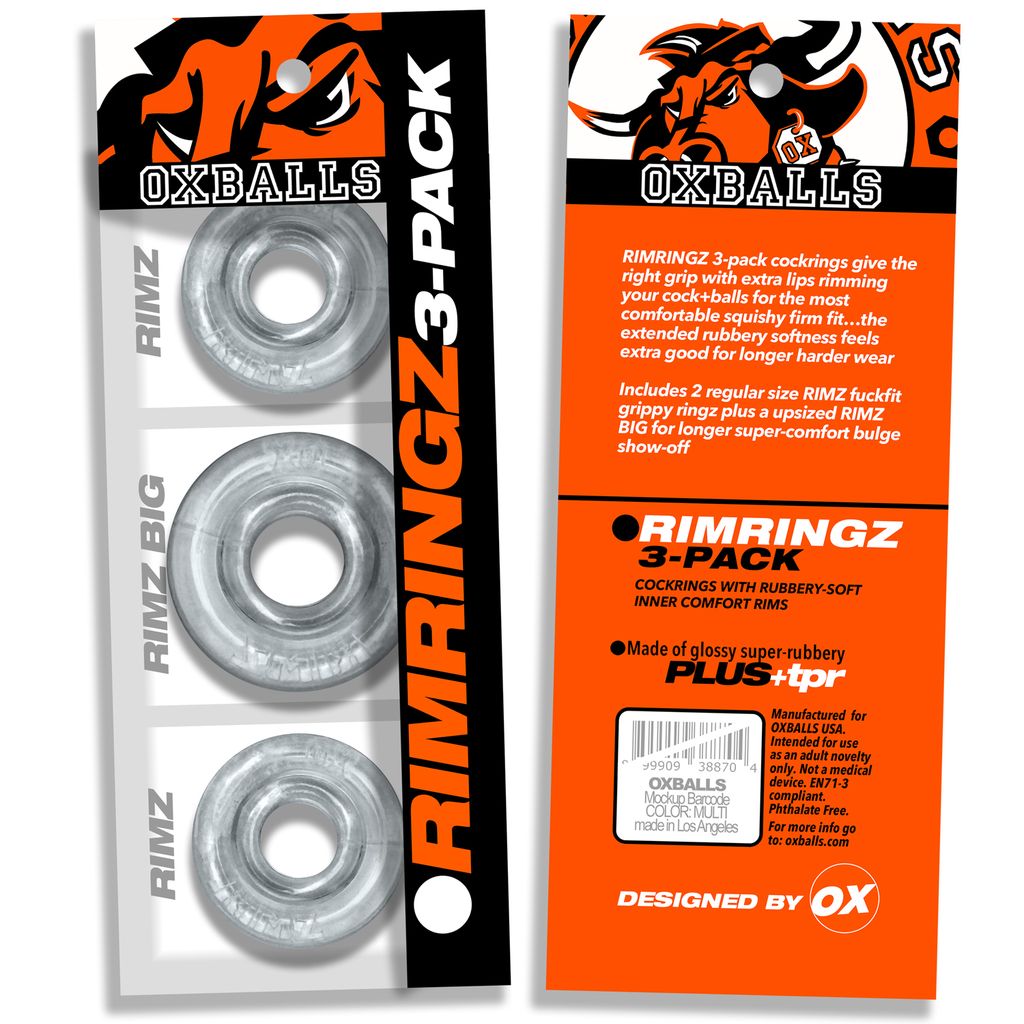 OXBALLS Rimringz Multi-Size Cockring 3-Pack — Clear - OX-3206-CLR