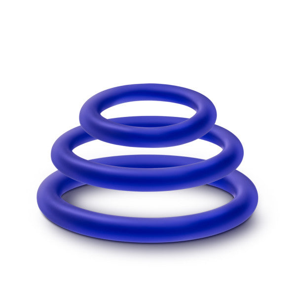 Blush Performance Pure Silicone Cock Ring Set — 3 Sizes, Indigo - BL-370812