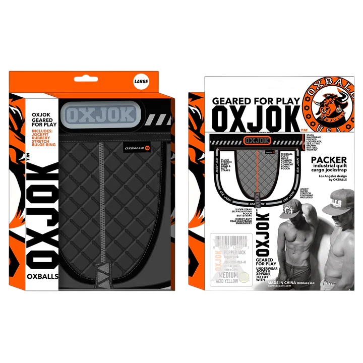 OXBALLS Packer Quilted Cargo Strap Jock — Black Puff, Medium - OX-JOK-1005-BLK-M