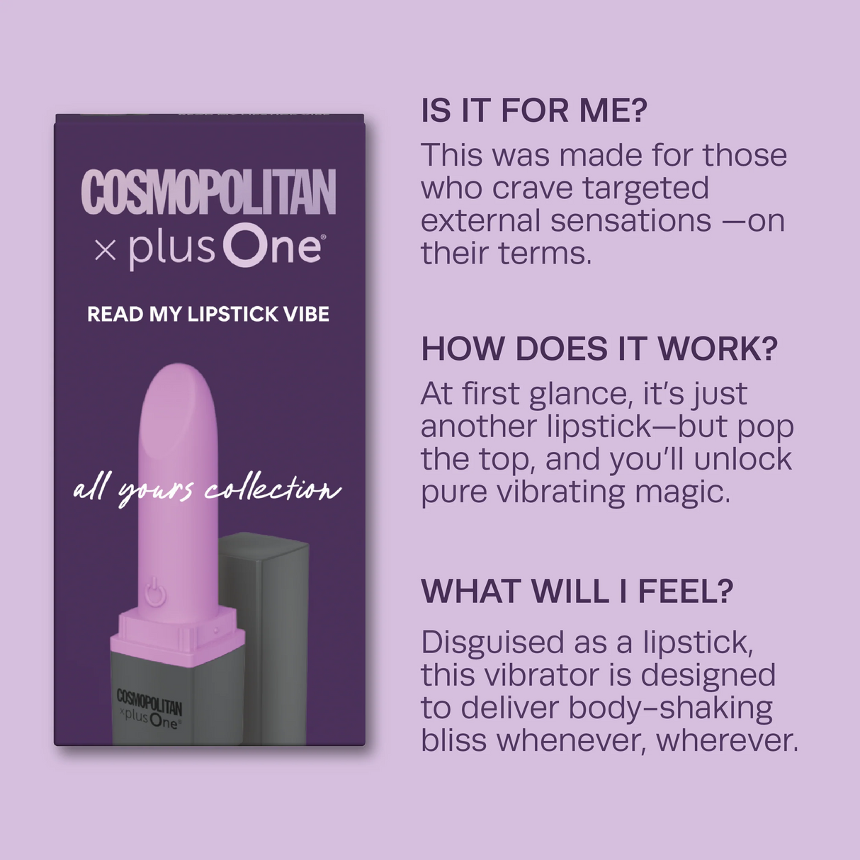 plusOne Read My Lipstick Vibe — Cosmo Lipstick-Style Vibrator - PO6890