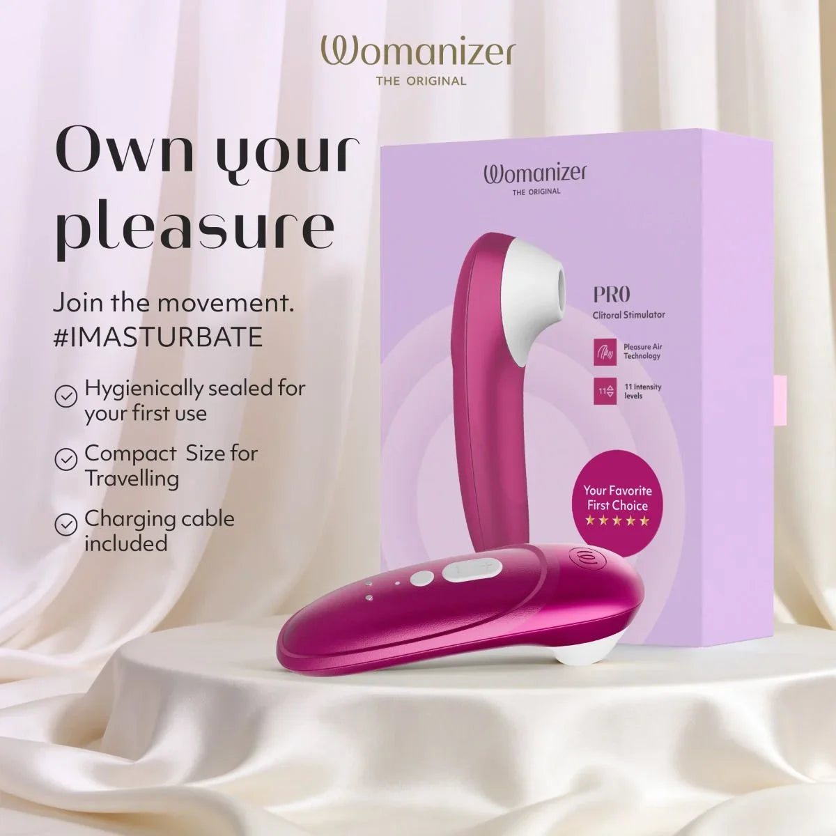 Womanizer Pro Clitoral Stimulator — Vibrant Pink - WZ6872