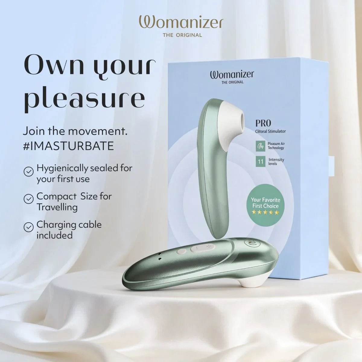 Womanizer Pro Clitoral Stimulator — Sage Green - WZ6858