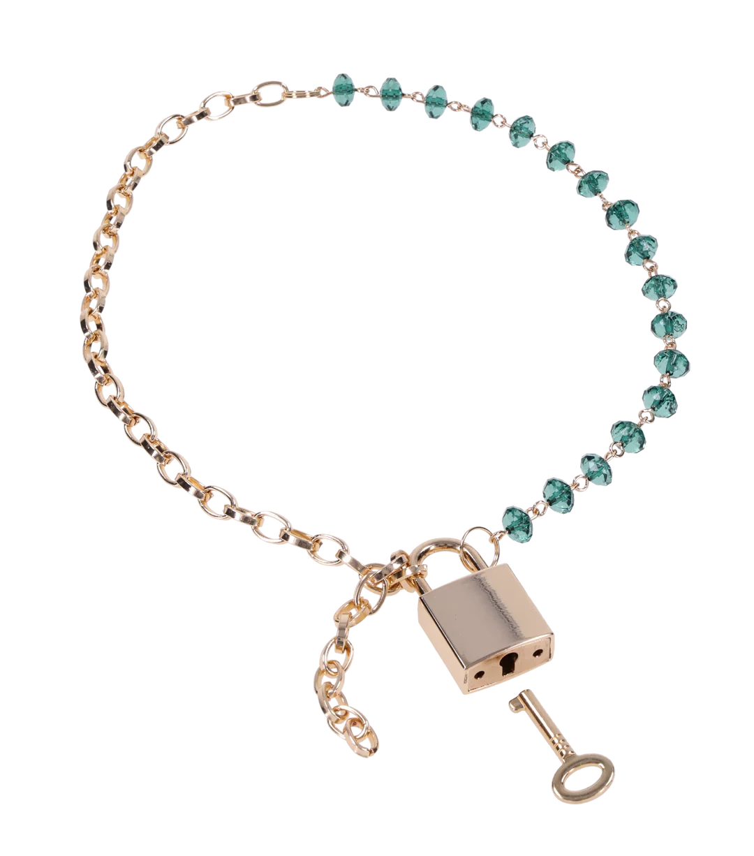 Sportsheets Indica Crystal Day Collar — Green Gems & Gold Chain, Adjustable 9 to 20 in - SS10222