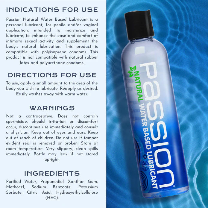 Passion Natural Water-Based Lubricant, 8 oz, XR Brands - PL-100-8OZ