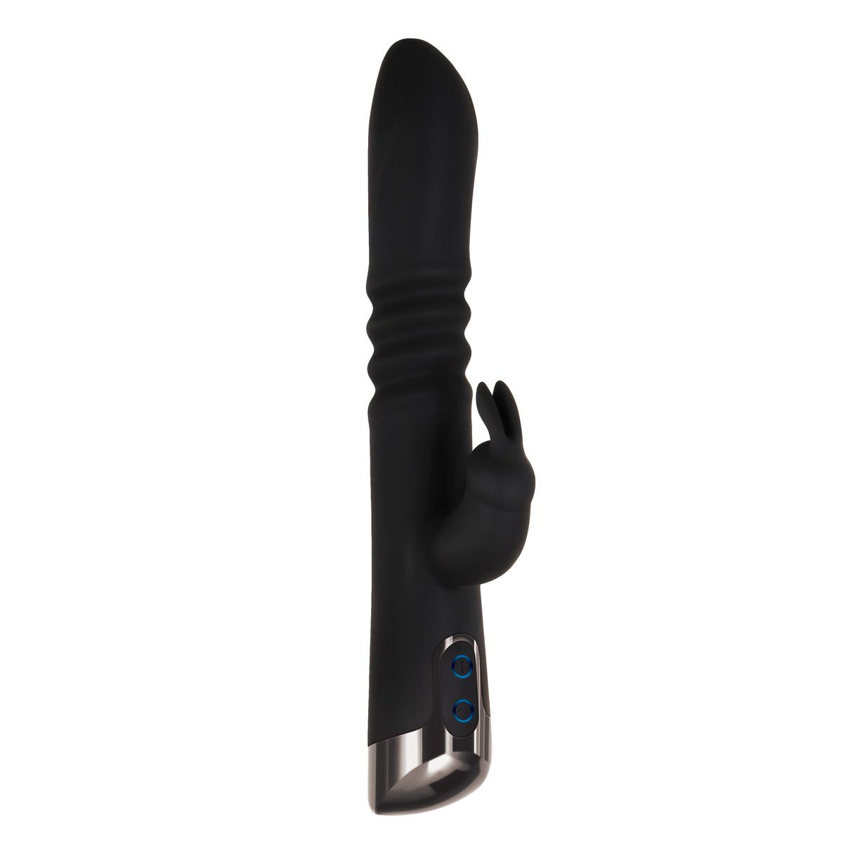 Evolved Novelties Rapid Rabbit Thrusting Rabbit Vibrator, Black Chrome - EN-RS-8409-2