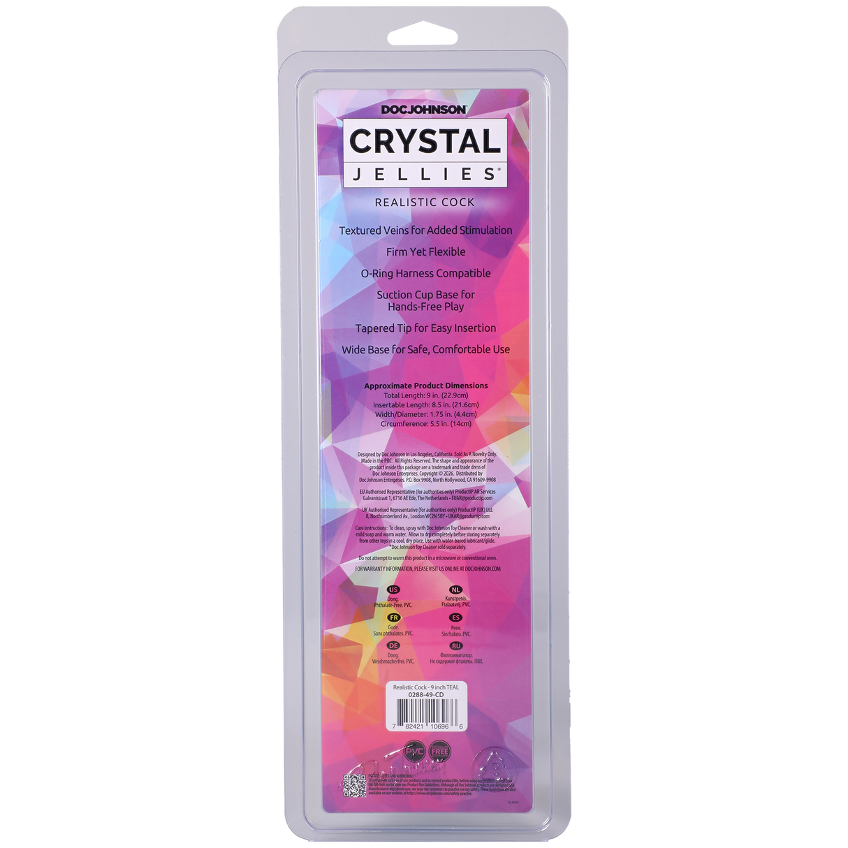 Doc Johnson Crystal Jellies Realistic Dildo — 9 Inch Teal - DJ0288-49-CD