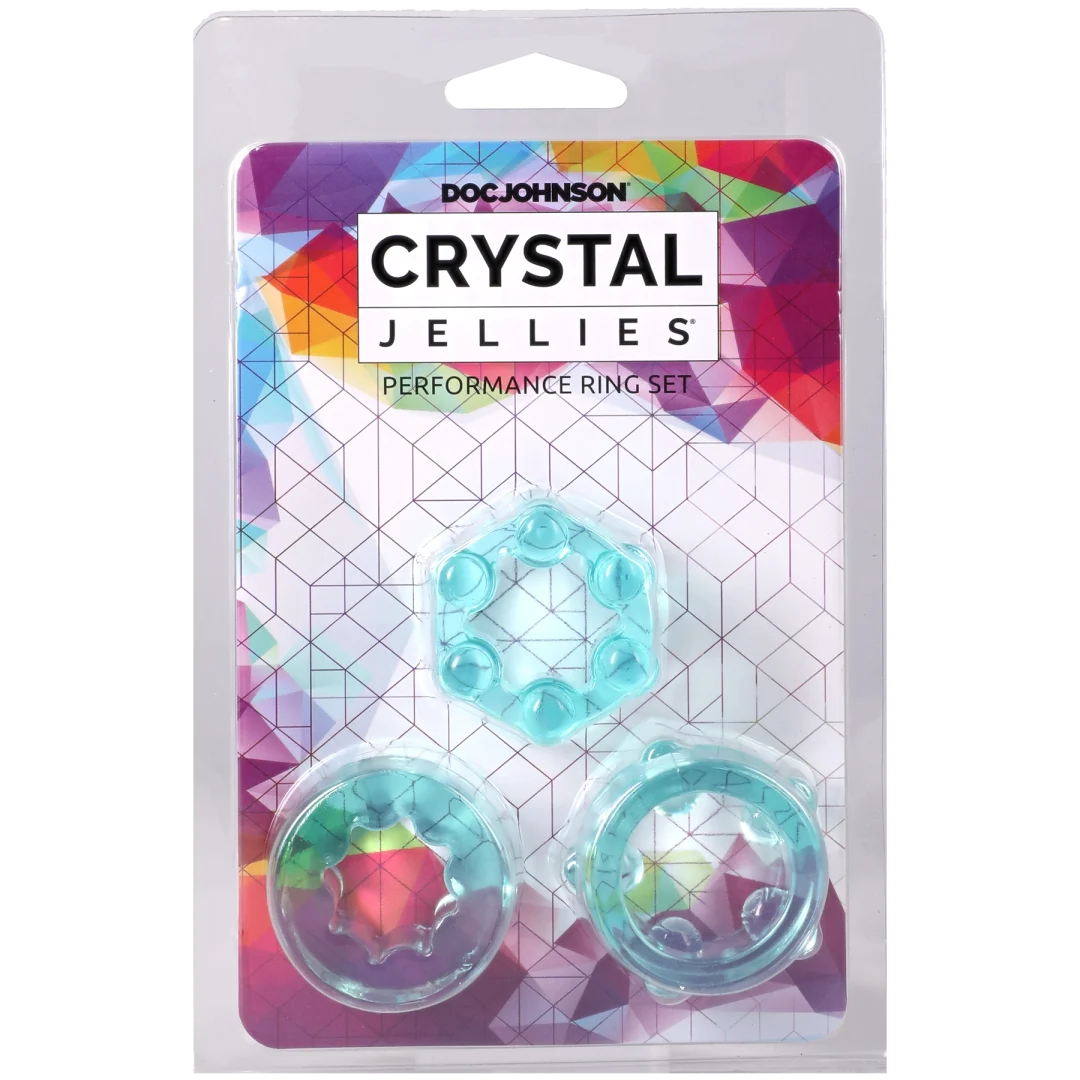 Doc Johnson Crystal Jellies Performance Ring Set — 3 Pack, Teal - DJ0291-09-CD