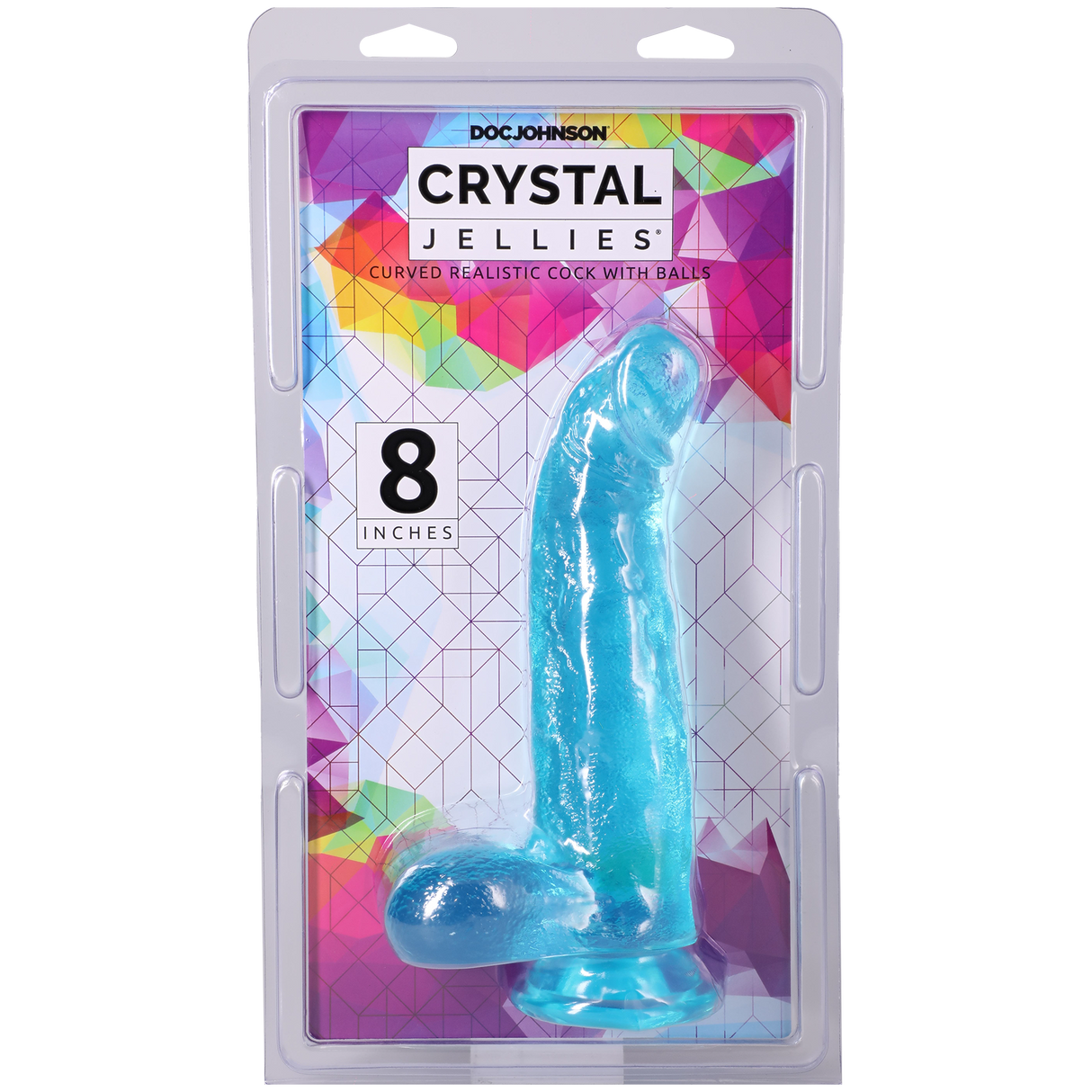 Doc Johnson Crystal Jellies Curved Realistic Dildo with Balls — 8 in Teal - DJ0288-41-CD