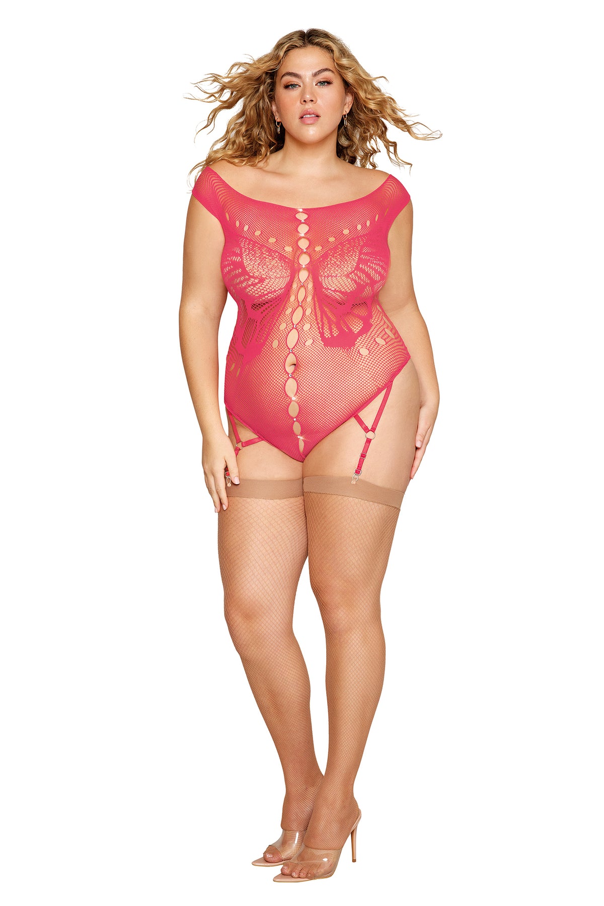 Dreamgirl Garter Teddy — Queen Size, Watermelon - DG-13413XWATQ
