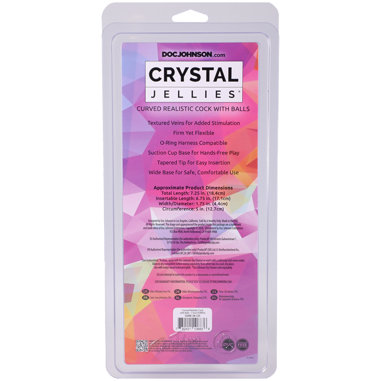 Doc Johnson Crystal Jellies Curved Realistic Dildo with Balls, 7.25 in Purple - DJ0288-36-CD