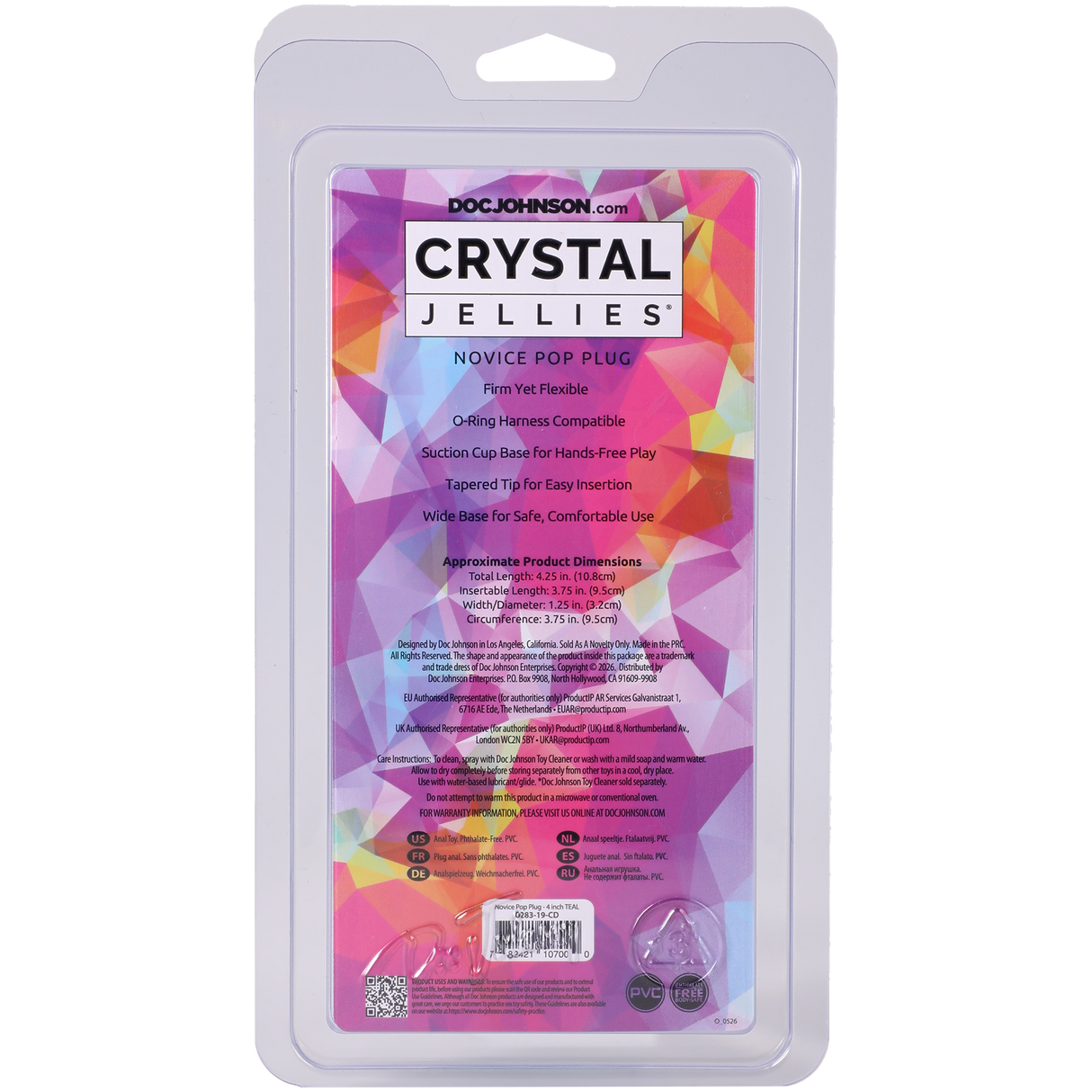 Doc Johnson Crystal Jellies Novice Pop Plug, 4 in Teal - DJ0283-19-CD