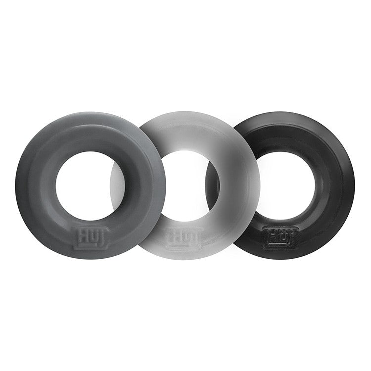 Hunkyjunk HUJ3 C-Ring 3-Pack, Tar/Ice/Stone — plus+silicone blend - OX-HUJ-102-TARMULTI