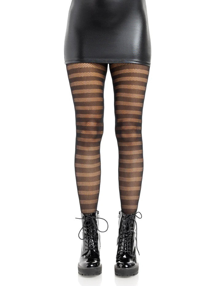 Leg Avenue Cosima Striped Net Tights — One Size (OS), Black - LA-9917BKOS