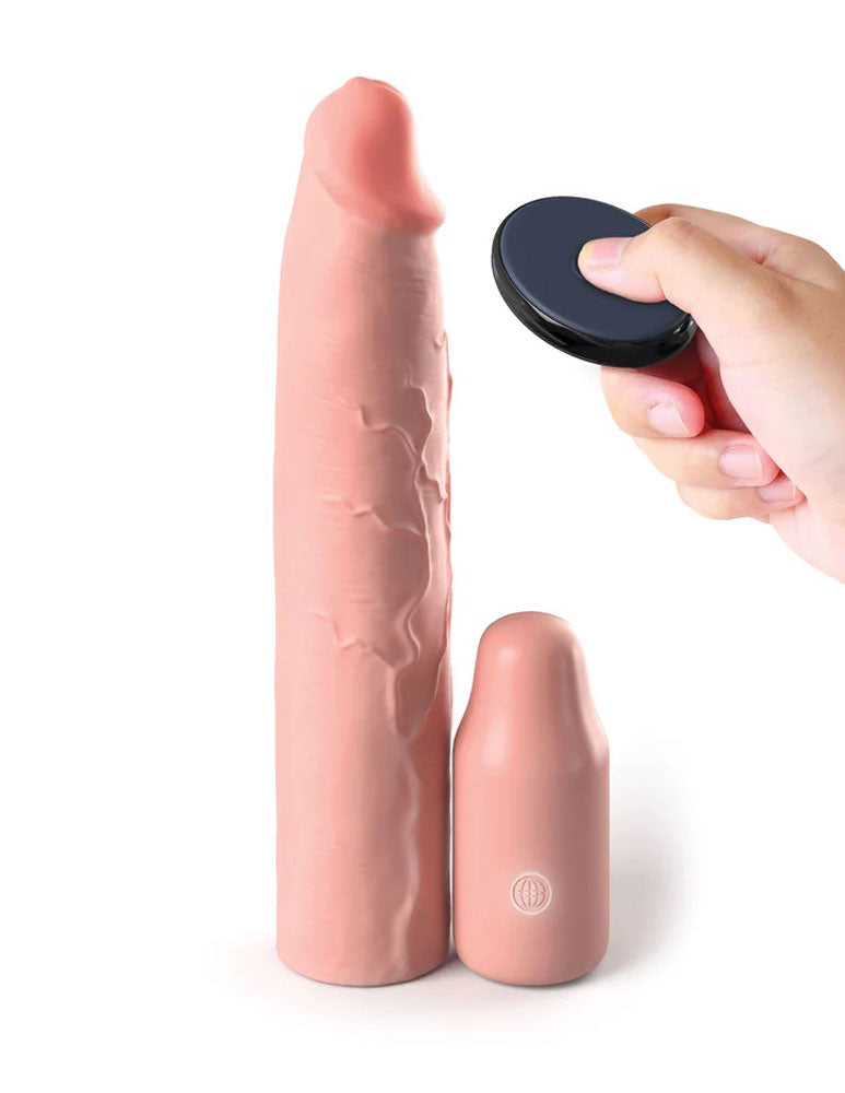 "Fantasy X-Tensions Elite 9 Inch Sleeve Vibrating 3 Inch Plug With Remote - Light PD4155-21"