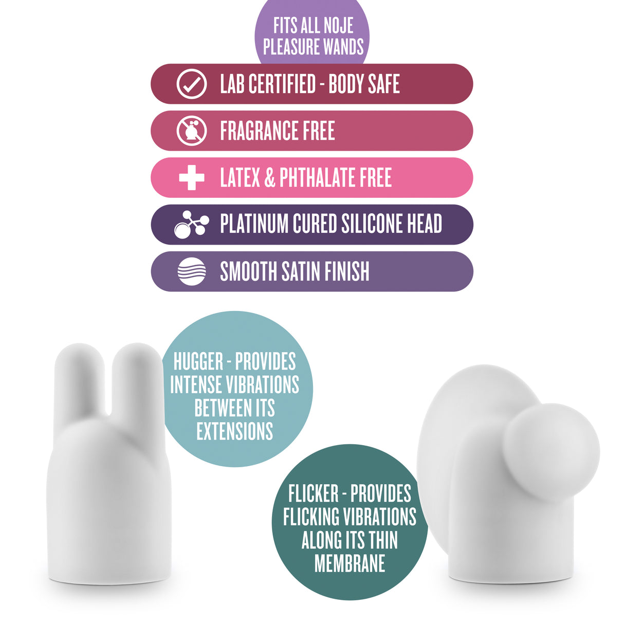Blush Noje Pleasure Wand Heads — Platinum-Cured Silicone Attachments - BL-72414