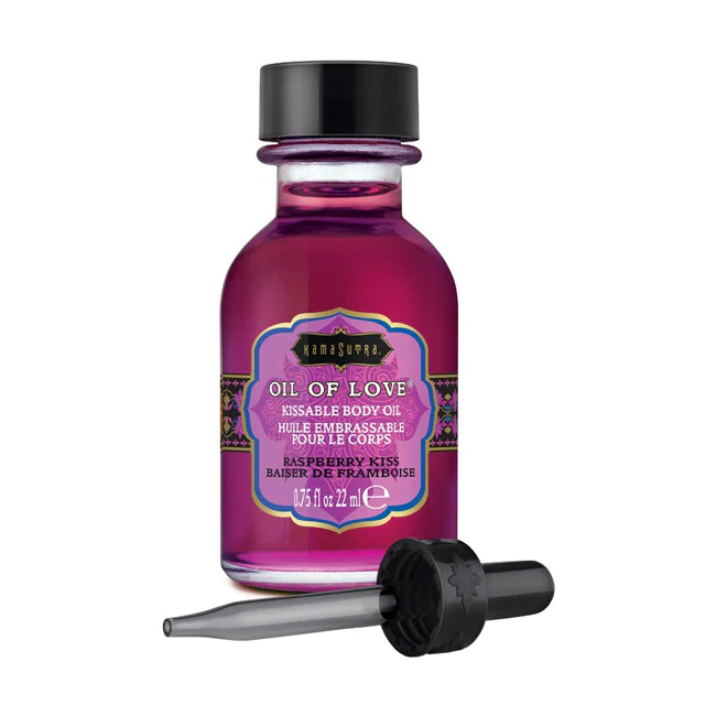 Kama Sutra Oil of Love Raspberry Kiss — Kissable Water-Based Foreplay Oil, 0.75 fl oz - KS12003