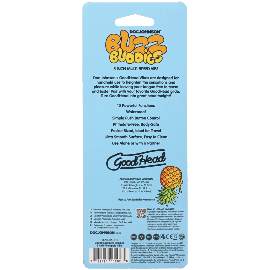 Doc Johnson Goodhead Buzz Buddies 5-Inch Multi-Speed Vibe (Pineapple) - DJ1370-06-CD
