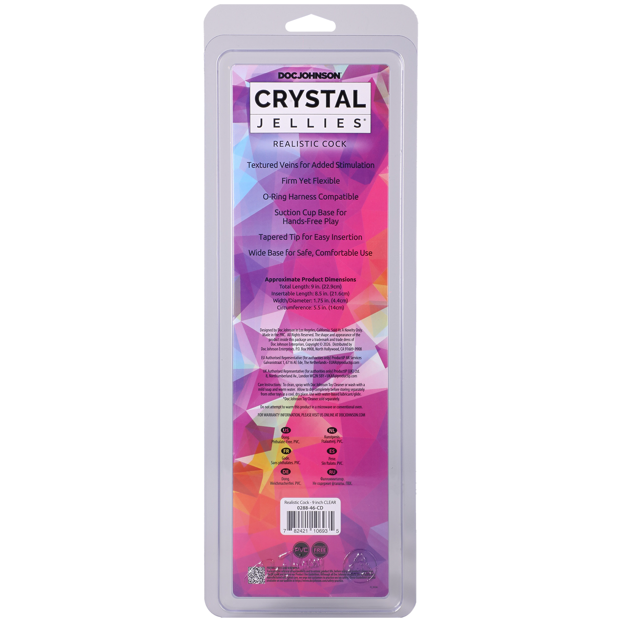 Doc Johnson Crystal Jellies Realistic Cock — 9 in Clear - DJ0288-46-CD