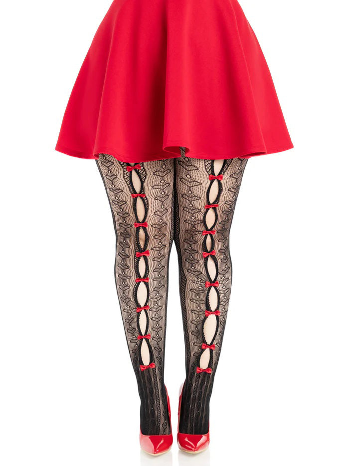 Leg Avenue Plus Sweetheart Striped Tights Black/Red - LA-9733XBRD1X2