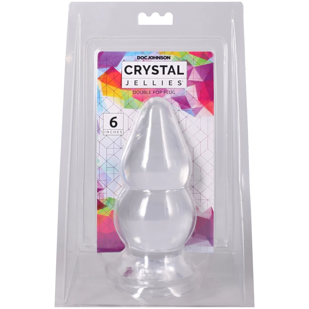 Doc Johnson Crystal Jellies Double Pop Plug — 6 in Clear - DJ0288-94-CD