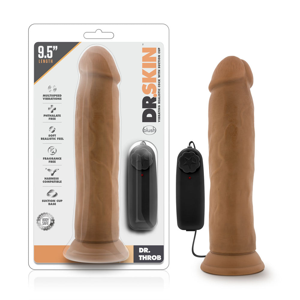 Blush Dr. Throb 9.5-Inch Vibrating Realistic Dildo, Mocha - BL-13817