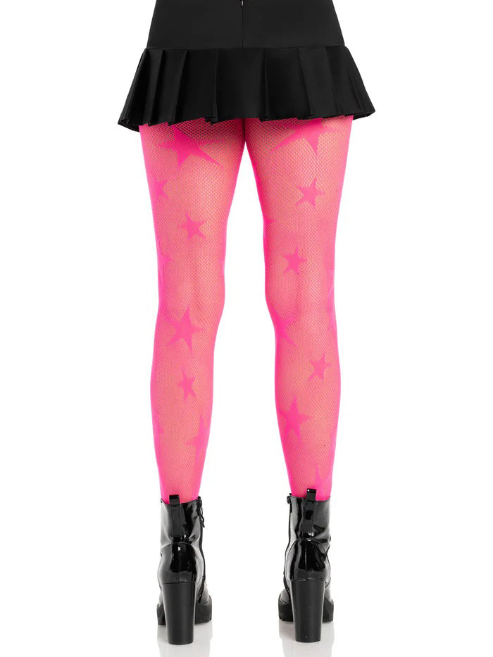 Leg Avenue Star Net Tights — Neon Pink (One Size) - LA-9916NPKOS