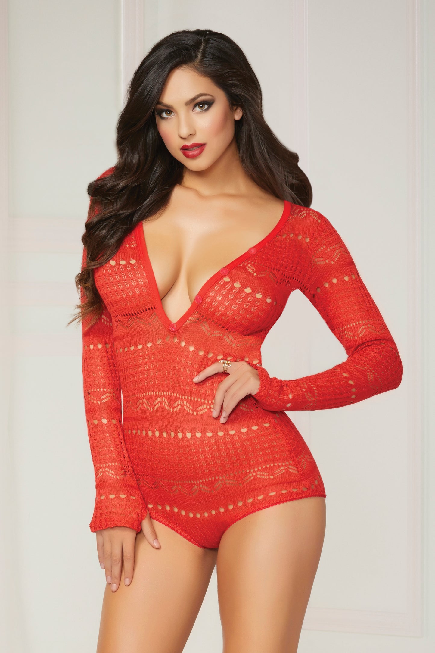 "Knit Long Sleeve Romper - Small - Red STM-10721-REDS"