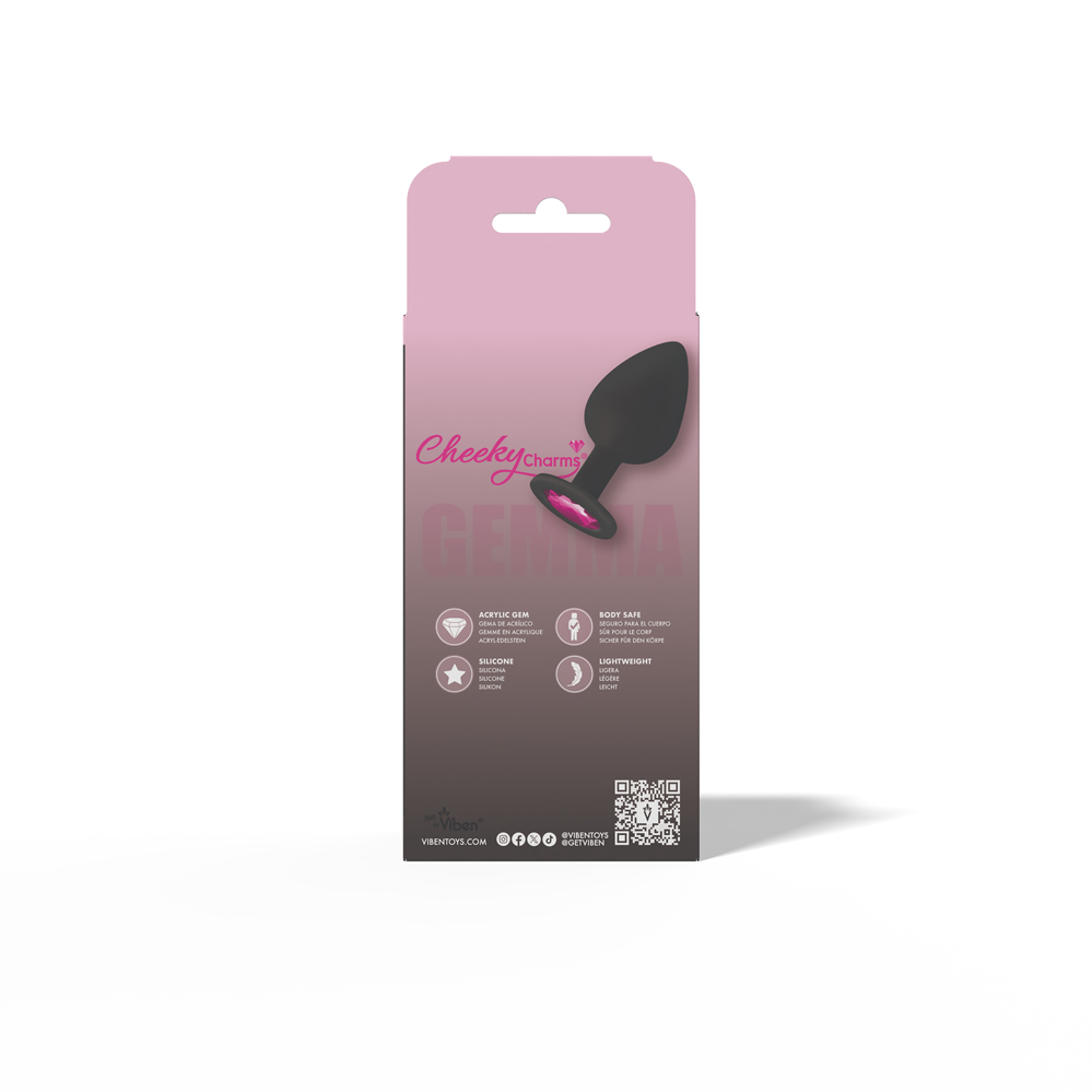 Gemma Pink Gem Black Silicone Plug - Medium