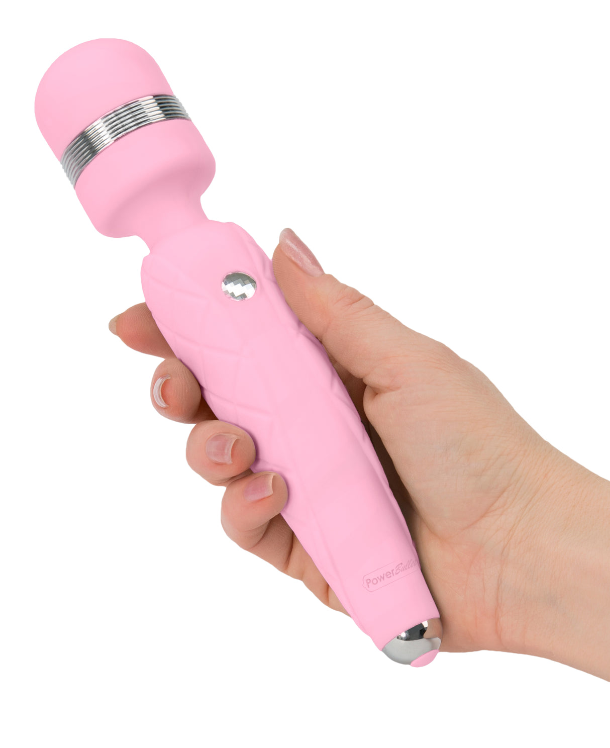 BMS Factory Pillow Talk Cheeky Wand Vibrator with Swarovski Crystal — Pink, 8 in - BMS2671-6