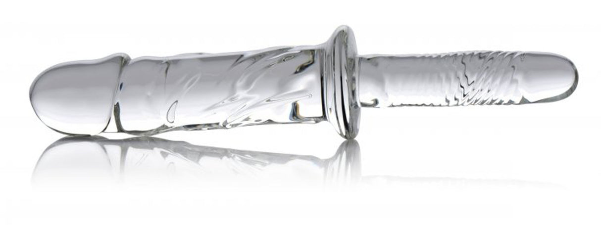 XR Brands Brutus Glass Thruster Dildo, Clear — 6.5 in Insertable - MS-AF178