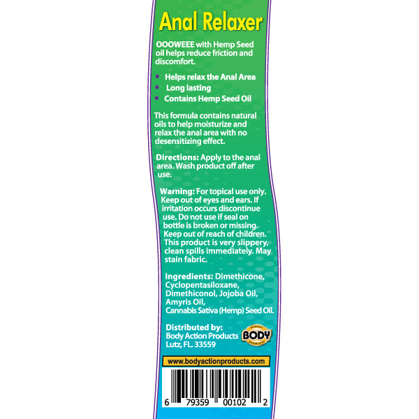 Oooweee Anal Relaxer Silicone Lubricant Plus Hemp - 1.7 Fl. Oz. / 50 ml by Body Action