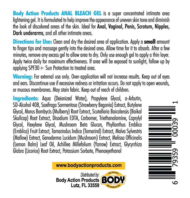 Body Action Anal Bleach Gel 1 Oz by Body Action