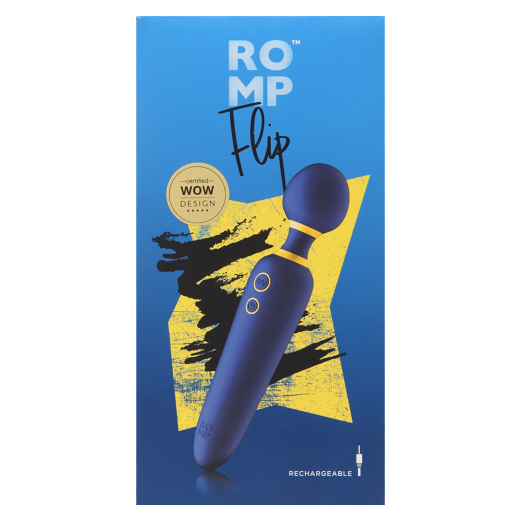 ROMP Flip Wand Massager — Silicone, USB Rechargeable, Blue - RM1313