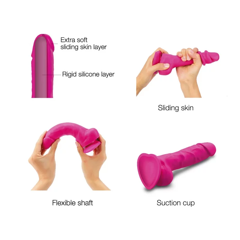 STRAP-ON-ME Sliding Skin Realistic Dildo — Fuchsia M - SM6985