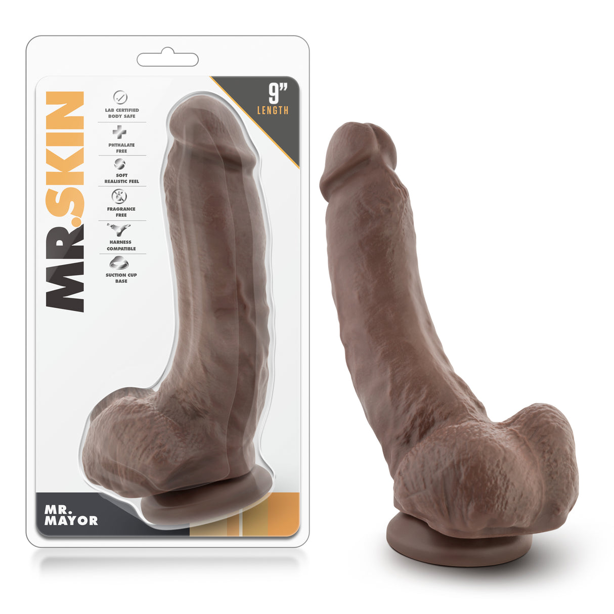 Blush Dr. Skin Mr. Mayor 9 Inch Dildo with Suction Cup - Chocolate - BL-15466