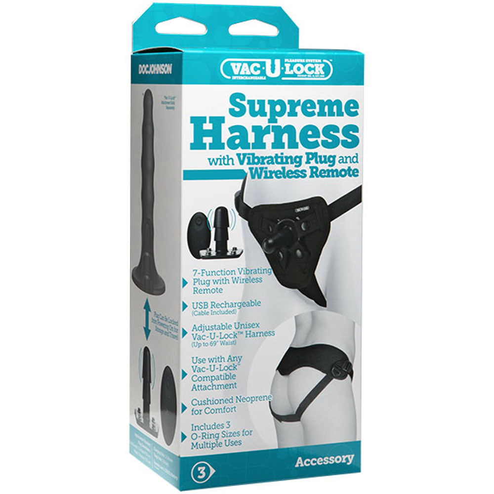 Doc Johnson Vac-U-Lock Supreme Harness with Vibrating Plug — Black - DJ1090-25-BX