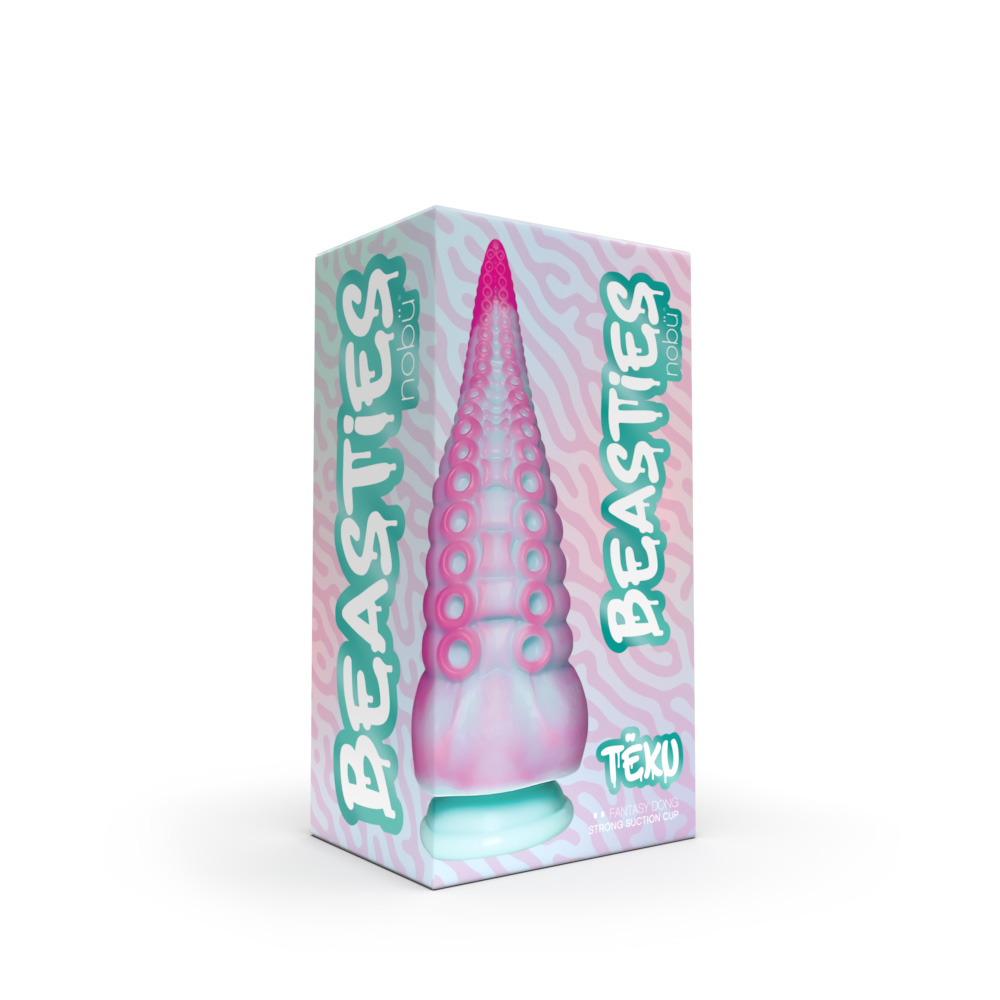 NOBÜ Tëku Medical-Grade Silicone Dildo — Pink/Turquoise - NB1737