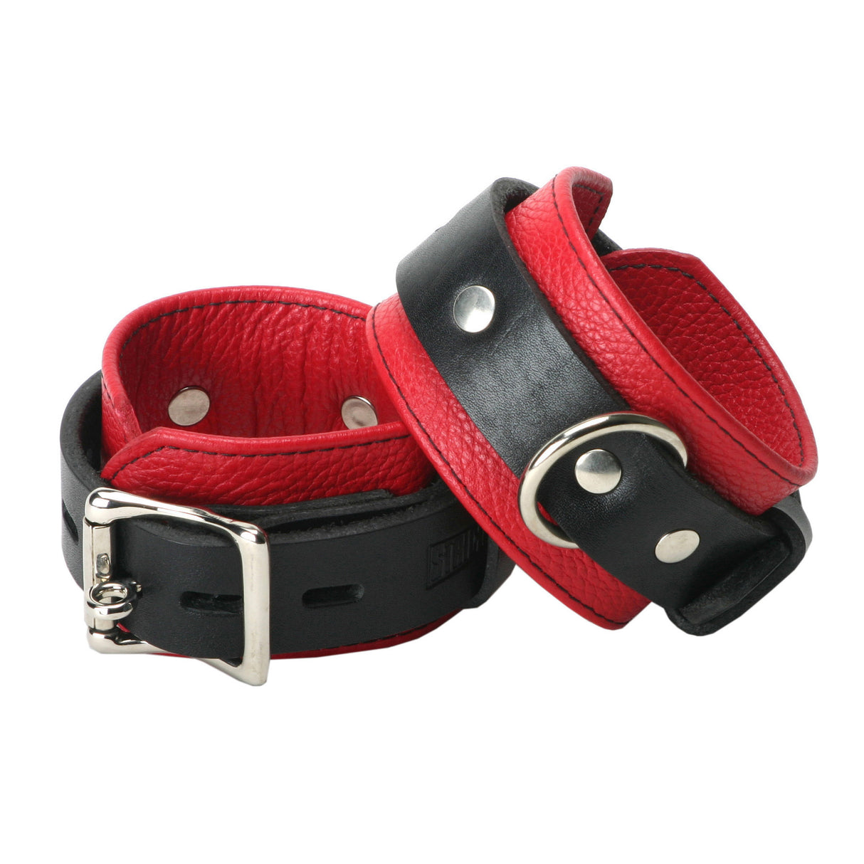 Strict Leather Deluxe Locking Wrist Cuffs, Red Leather 9 x 2 in - 848518001436