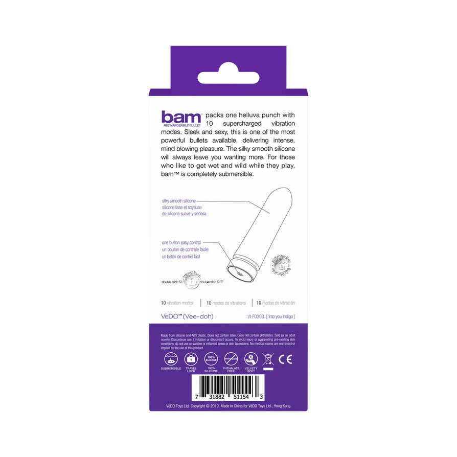 VeDO Bam Rechargeable Bullet Vibrator — Indigo - VI-F0303