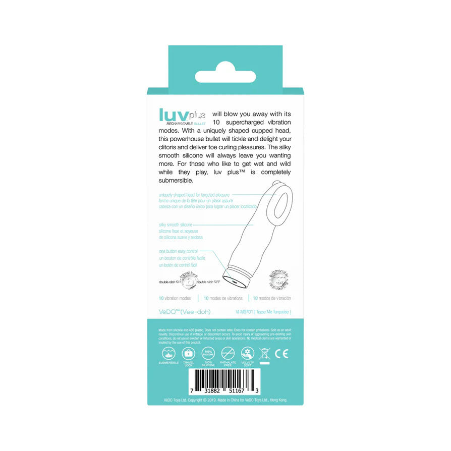 VeDO Luv Plus Rechargeable Mini Vibe - Tease Me Turquoise - VI-M0701