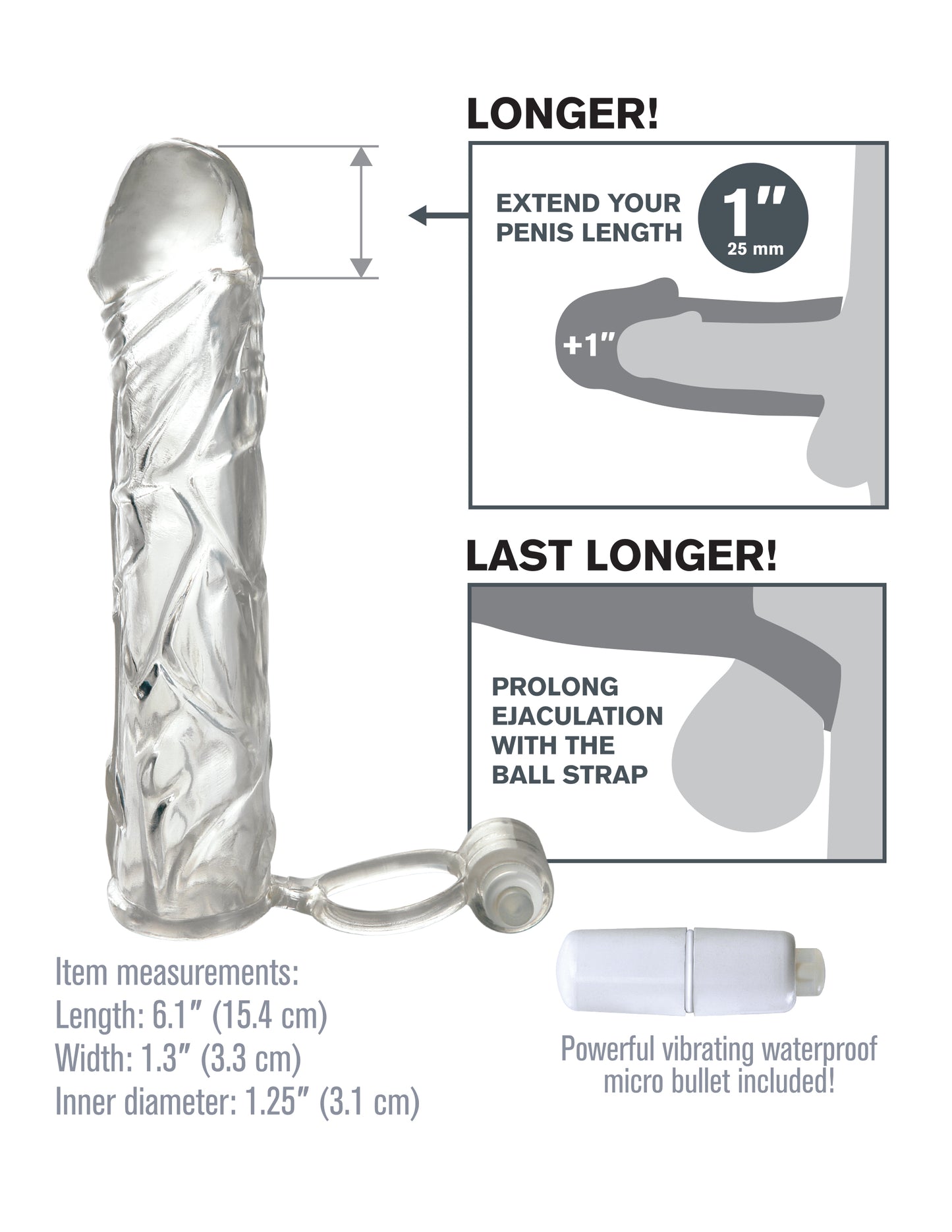 Fantasy X-Tensions Vibrating Super Sleeve - Clear by Pipedream