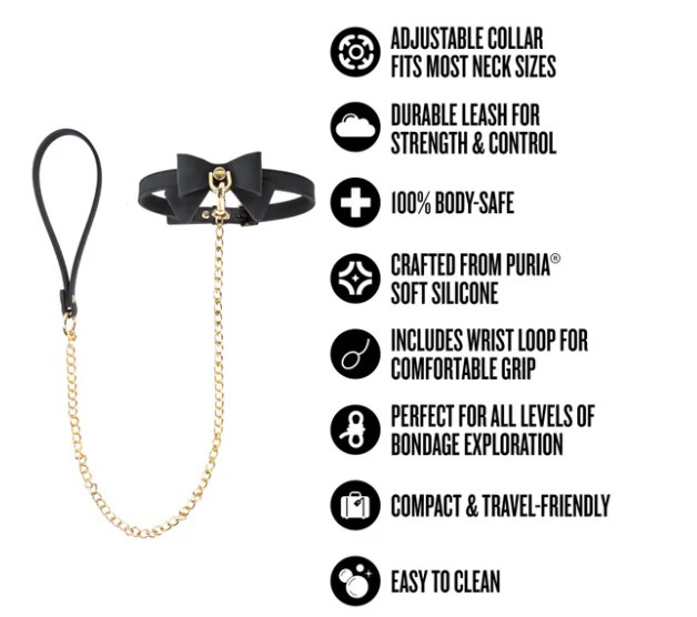 Blush Temptasia Ardor Collar and Leash — Black with Bow - BL-55545