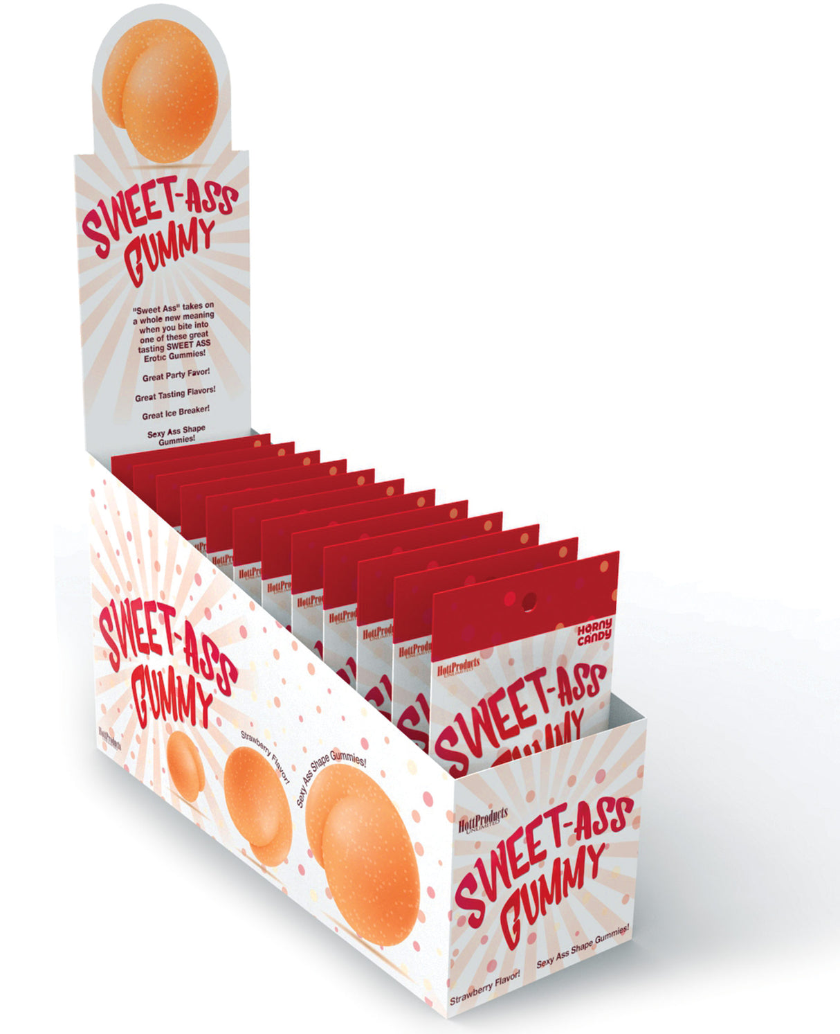 Hott Products Sweet Ass Gummy — Strawberry, 12‑Piece Display - HTP3239-D