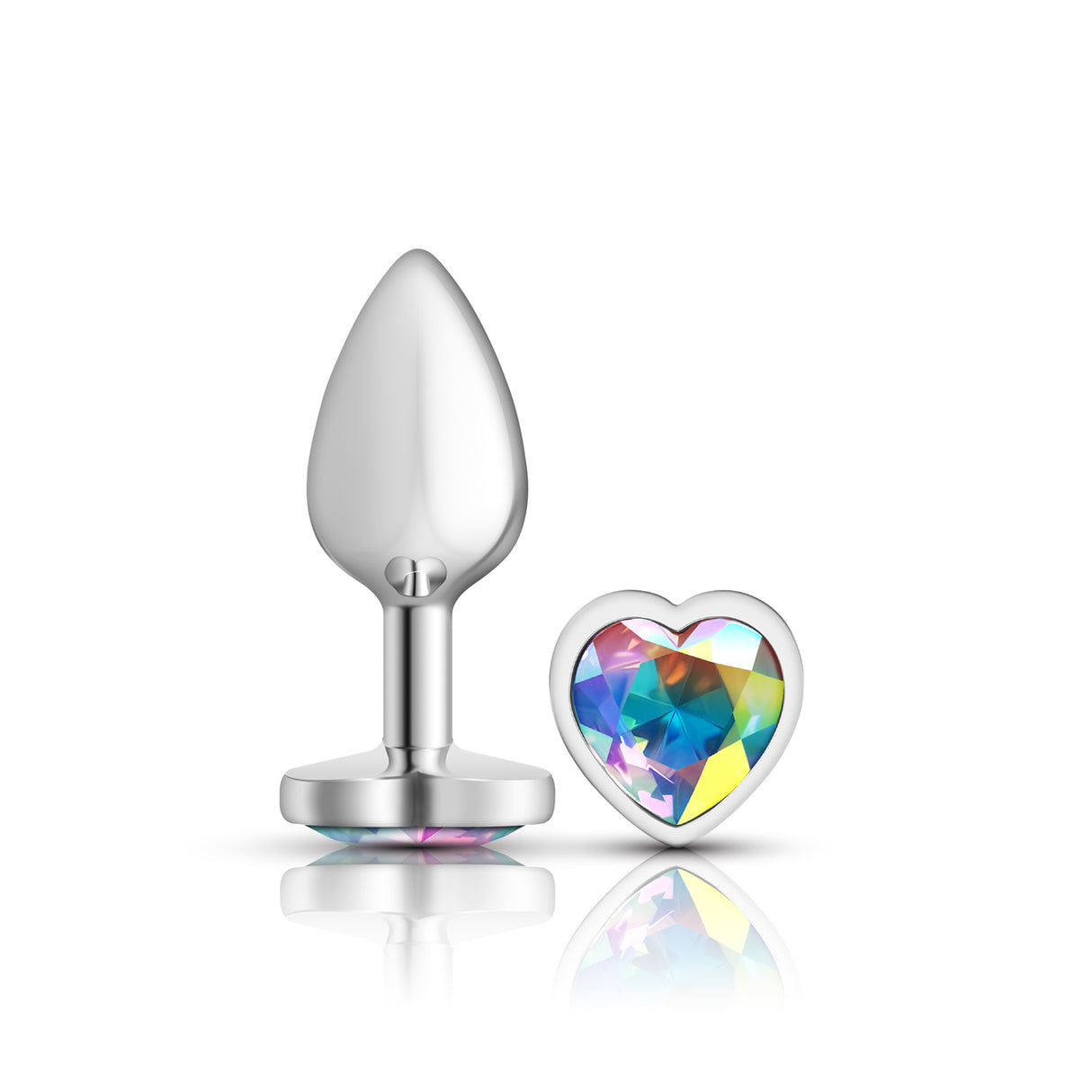 Viben Small Aluminum Alloy Anal Plug with Clear Iridescent Heart Gem - VB-CC9126