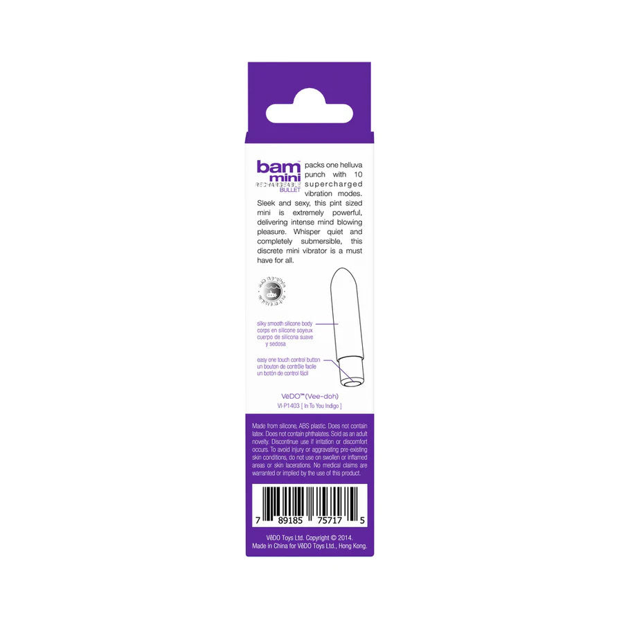 Bam Mini Rechargeable Bullet Vibe - Indigo by VeDO