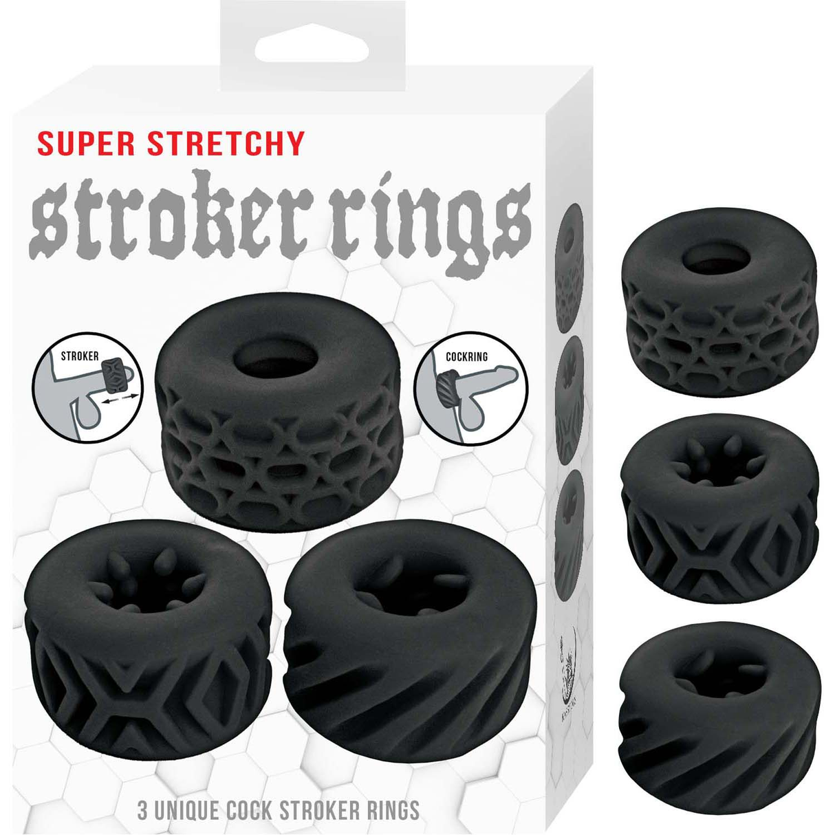 Nasstoys Super Stretchy Stroker Rings, 3-Pack — Black Silicone - NW3350-2