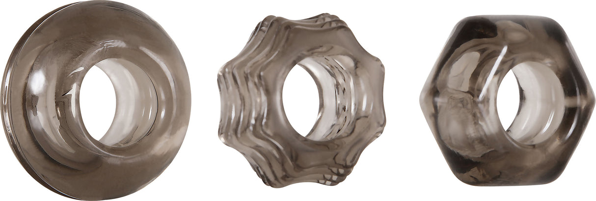 Evolved Novelties Triple Thick Cock Rings — 3-Pack Assorted Shapes - ZE-CR-3237-2